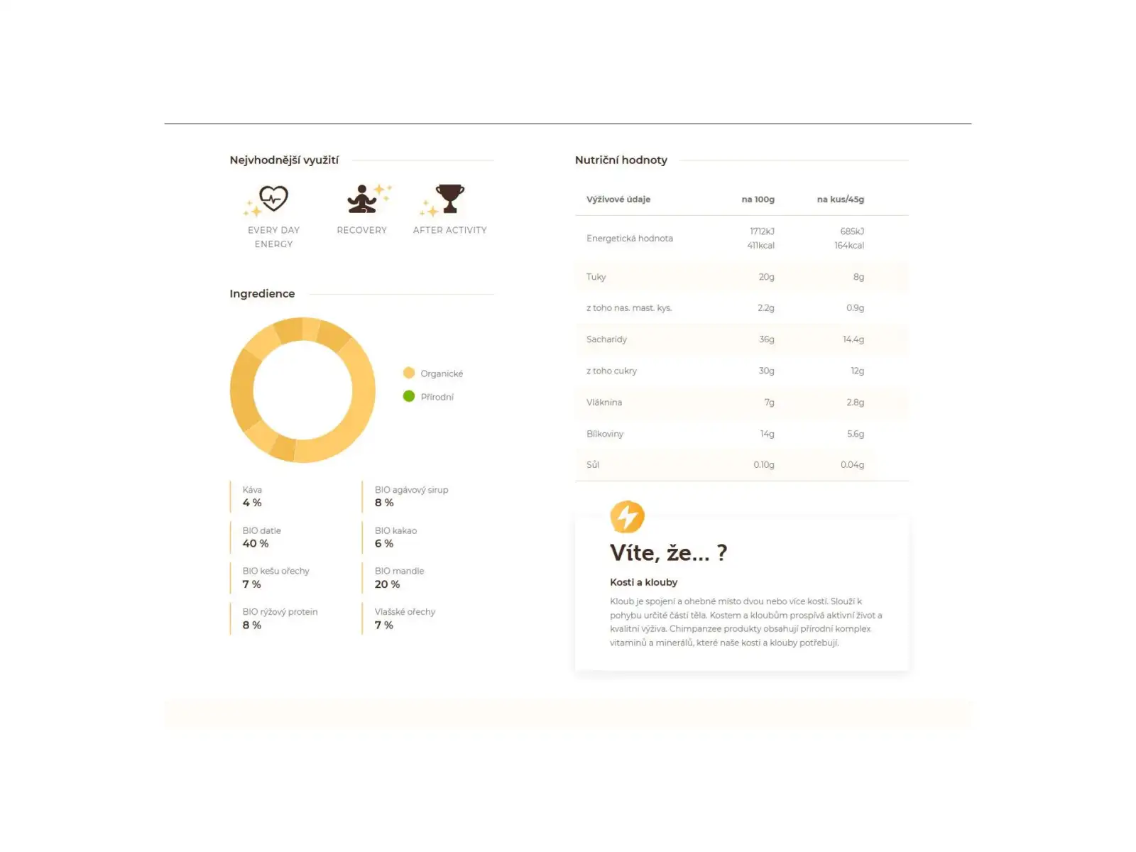 Chimpanzee Organic Protein Bar proteínová tyčinka Coffee 45 g