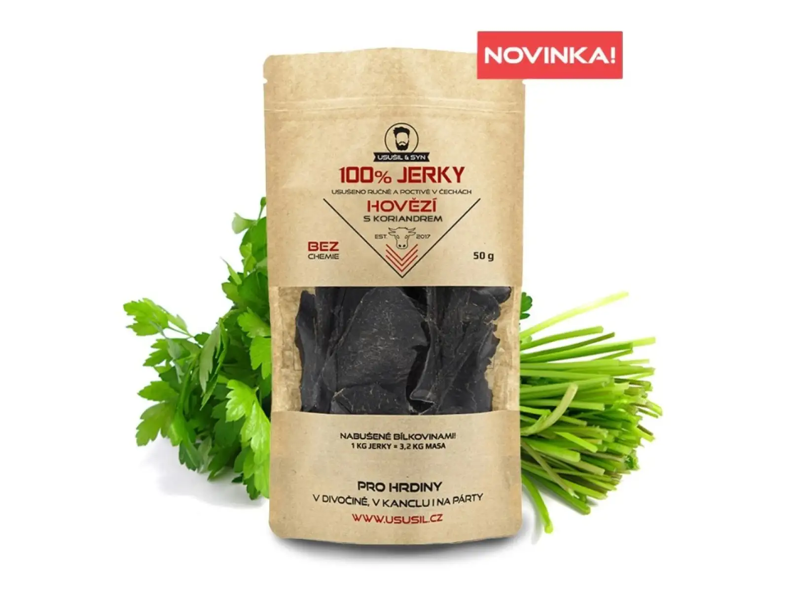 Vysušené & syn 100% JERKY Hovädzí s koriandrom 150 g