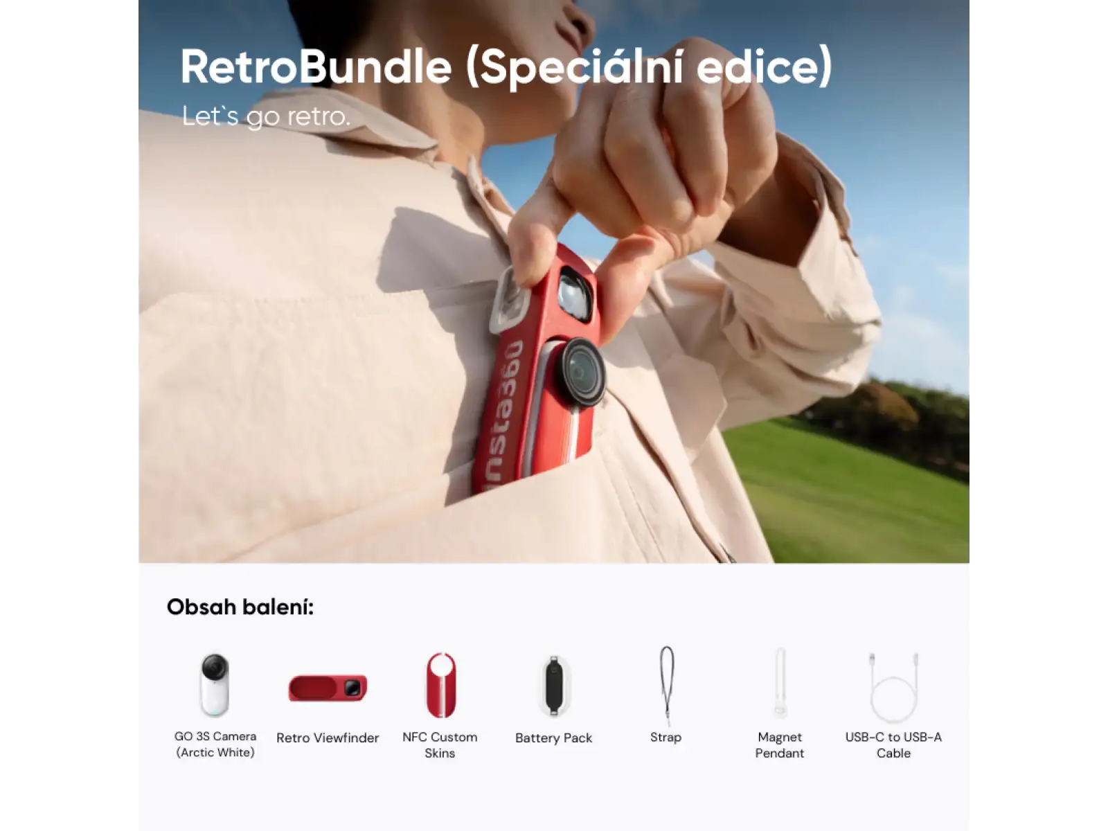Insta360 GO 3S kamera Retro bundle 64 GB špeciálna edícia červená