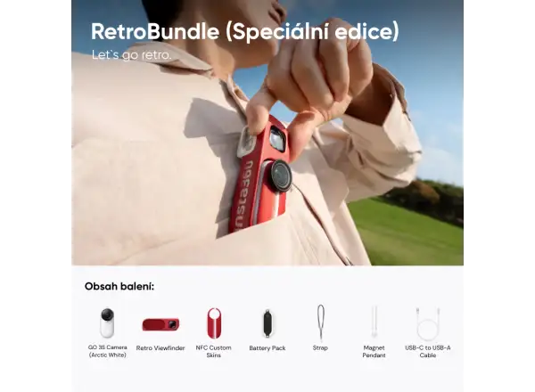 Insta360 GO 3S kamera Retro bundle 64 GB špeciálna edícia červená