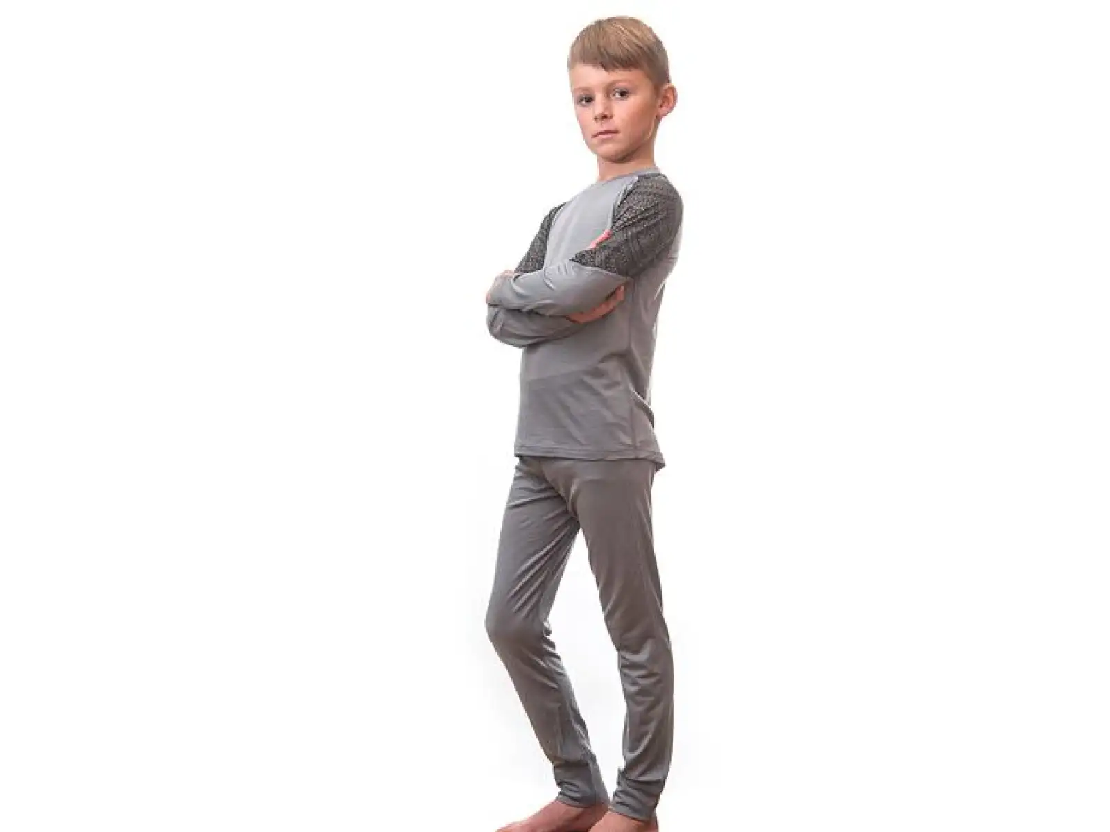 Sensor Merino Impress Set detské tričko s dlhým rukávom + nohavice šedá/Maori