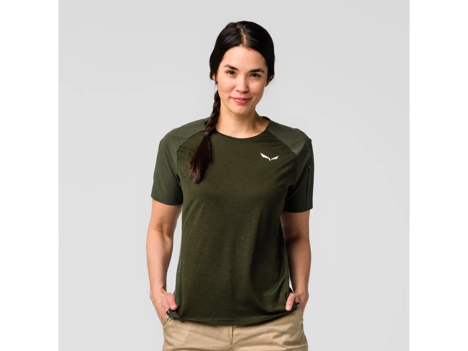Salewa Puez AM Hyb dámske tričko krátky rukáv Dark Olive
