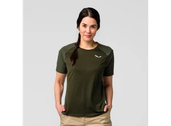 Salewa Puez AM Hyb dámske tričko krátky rukáv Dark Olive