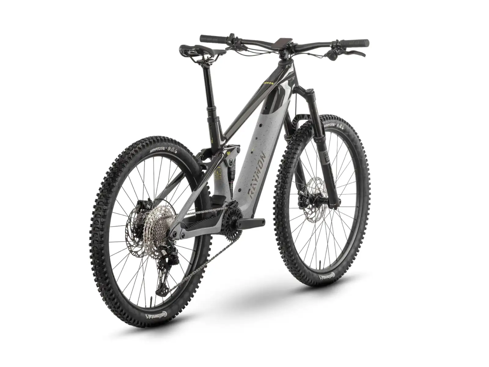 Raymon Tarok celoodpružený elektrobicykel Grey sparkle/Carbon/Citron