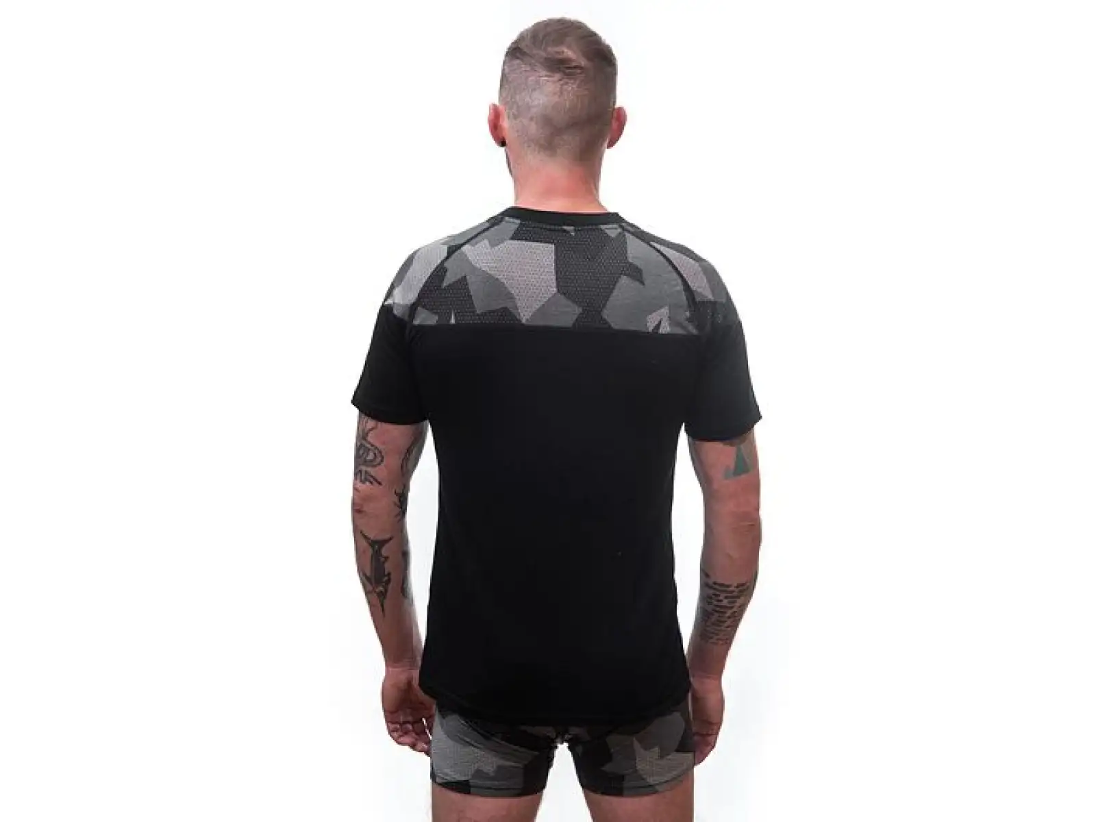 Sensor Merino Impress pánske tričko krátky rukáv čierna/Camo