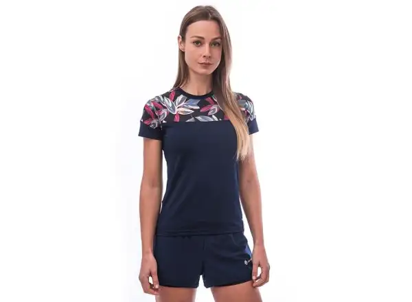 Sensor Coolmax Impress dámske tričko krátky rukáv Deep Blue/Leaves