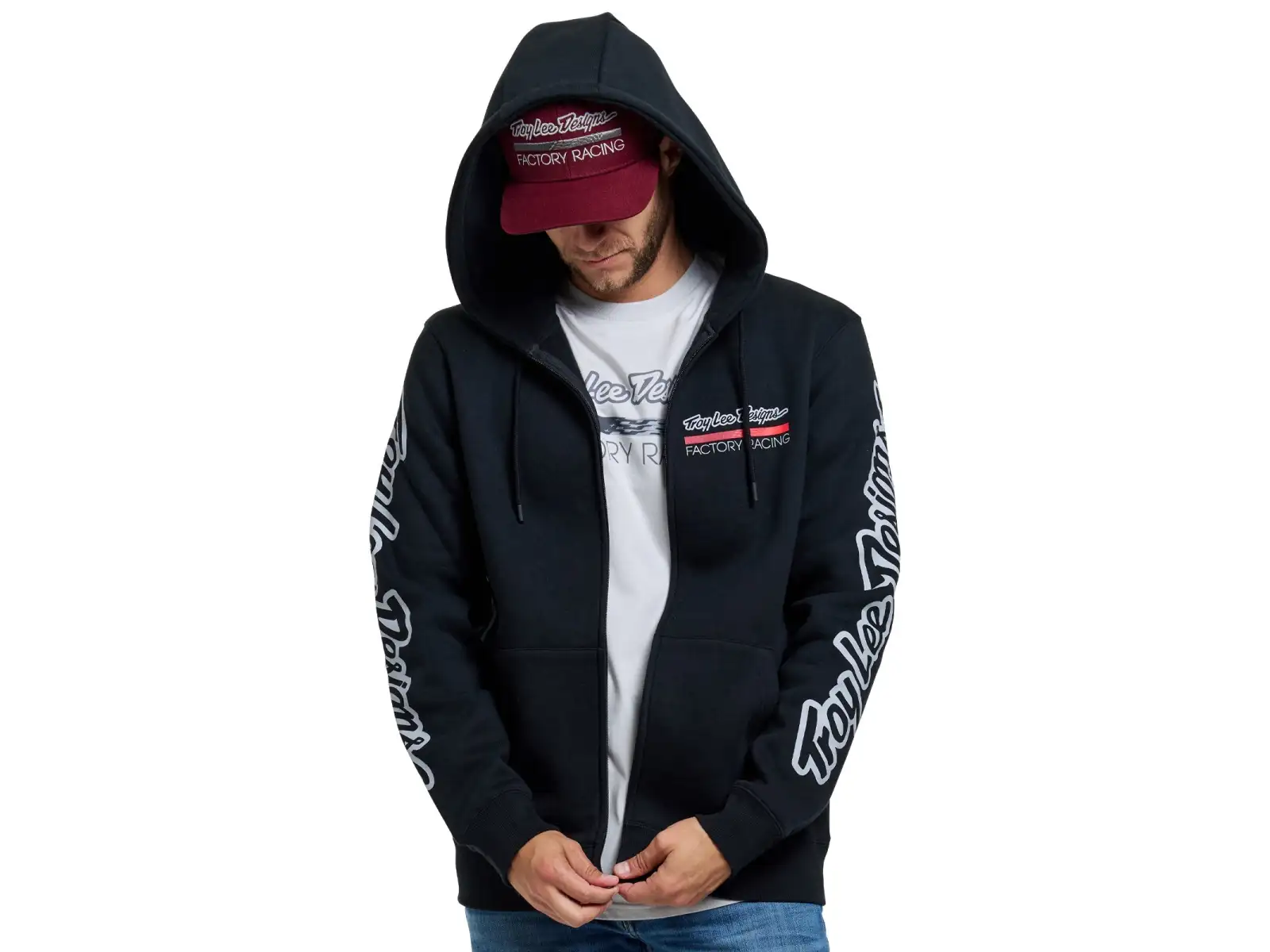 Troy Lee Designs Factory Racing pánska mikina na zips Black heather/Red