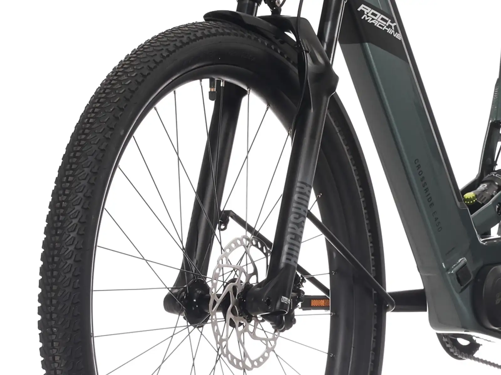 Rock Machine Crossride e450 FS nízkonástupový celoodpružený elektrobicykel Ocean Grey/Black