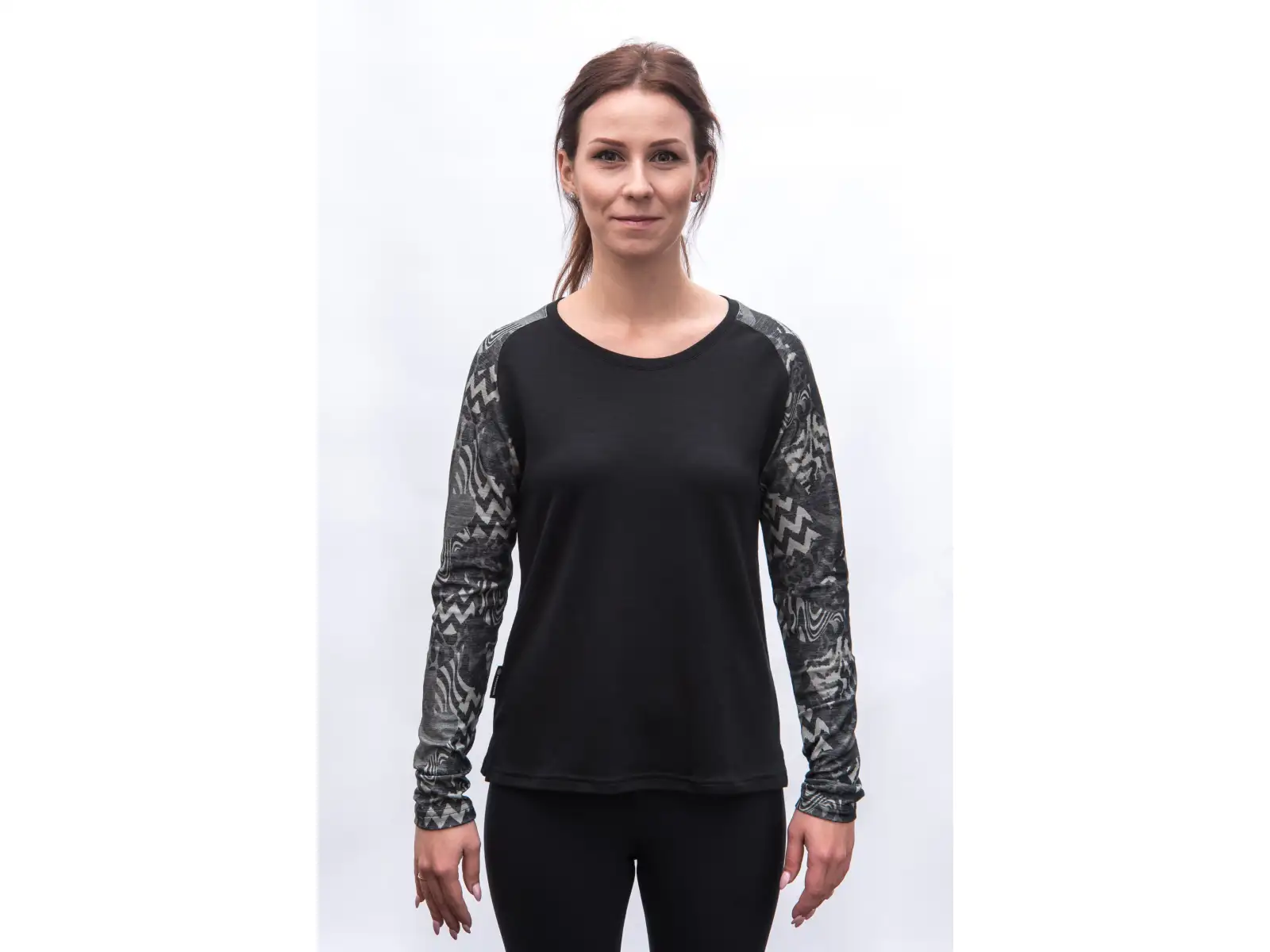 Sensor Merino Blend Impress dámske tričko dlhý rukáv čierna/zebra