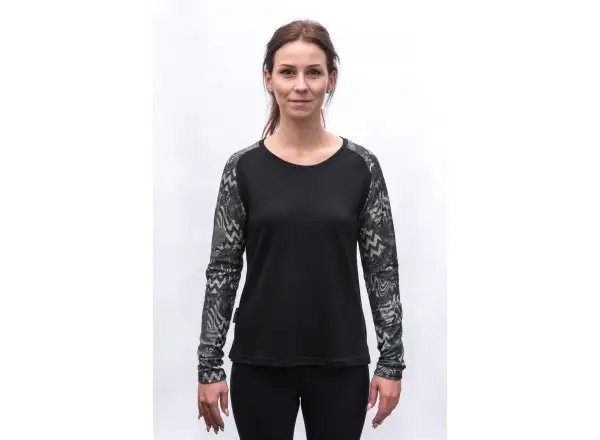 Sensor Merino Blend Impress dámske tričko dlhý rukáv čierna/zebra