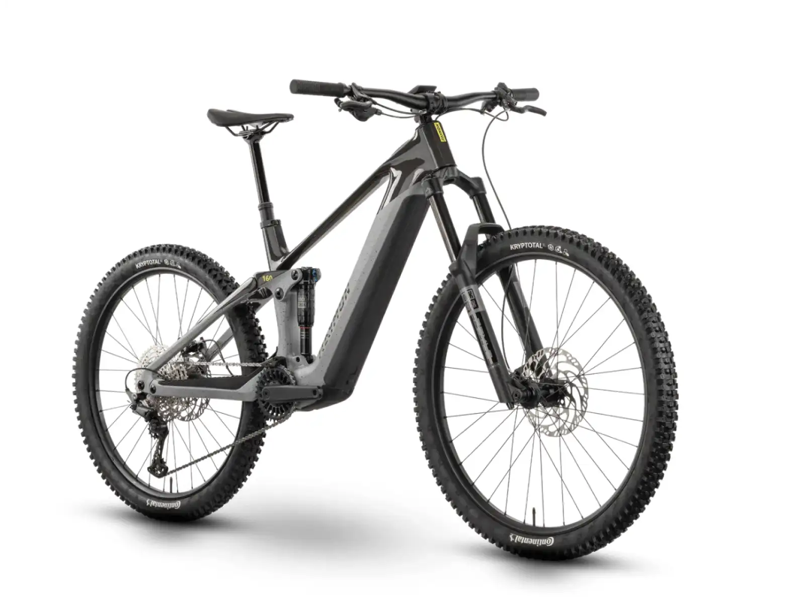 Raymon Tarok celoodpružený elektrobicykel Grey sparkle/Carbon/Citron