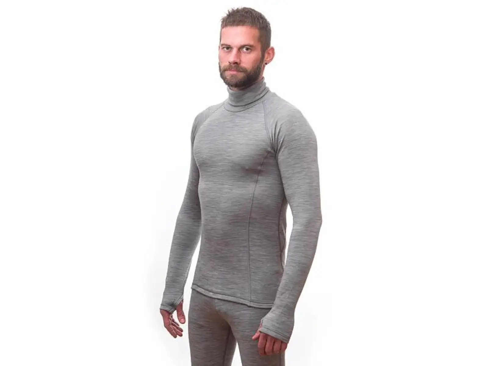 Sensor Merino Bold Neck pánske tričko dlhý rukáv Cool Gray