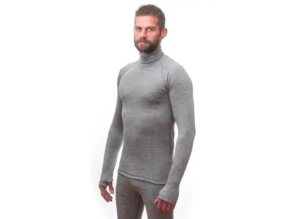Sensor Merino Bold Neck pánske tričko dlhý rukáv Cool Gray