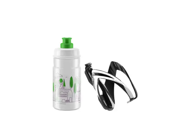 Košík Elite Kit CEO Black Glossy + fľaša JET 350 ml Clear/Green Logo