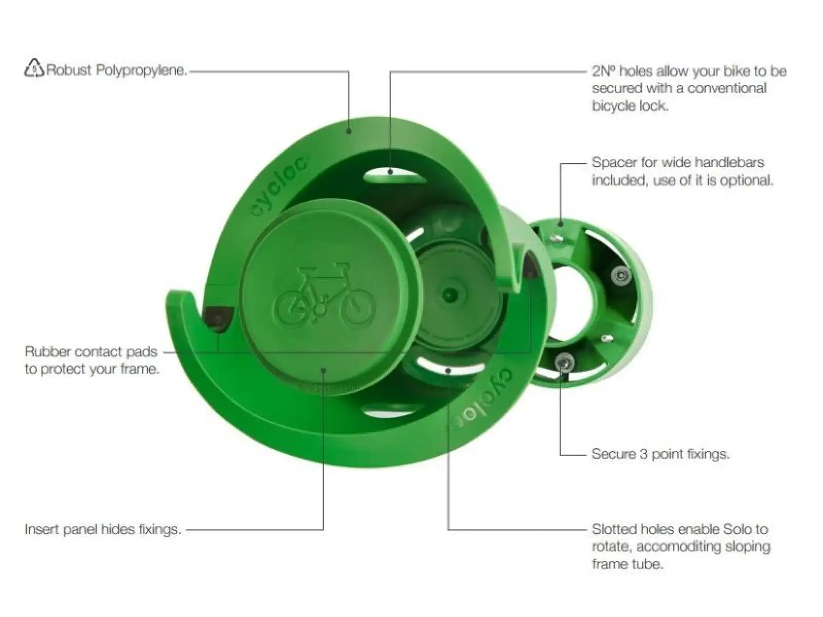 Cycloc Solo nástenný držiak na bicykel zelený