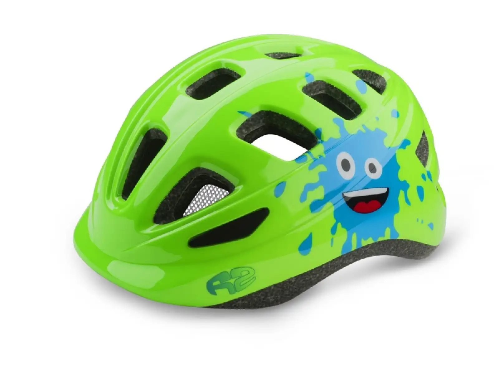R2 Bunny detská cyklistická prilba neon zelená/modrá