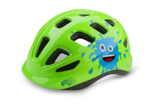 R2 Bunny detská cyklistická prilba neon zelená/modrá