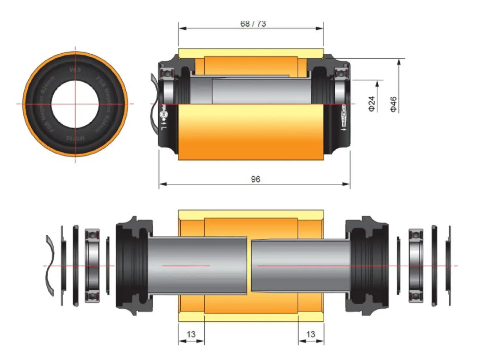 FSA MTB M3 Press Fit miská stredového zloženia PF-30 46x68 mm AL