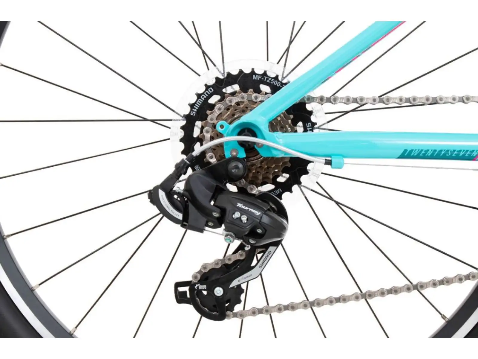 Rock Machine Catherine 27 gloss neon mint/petrol blue/pink detský bicykel