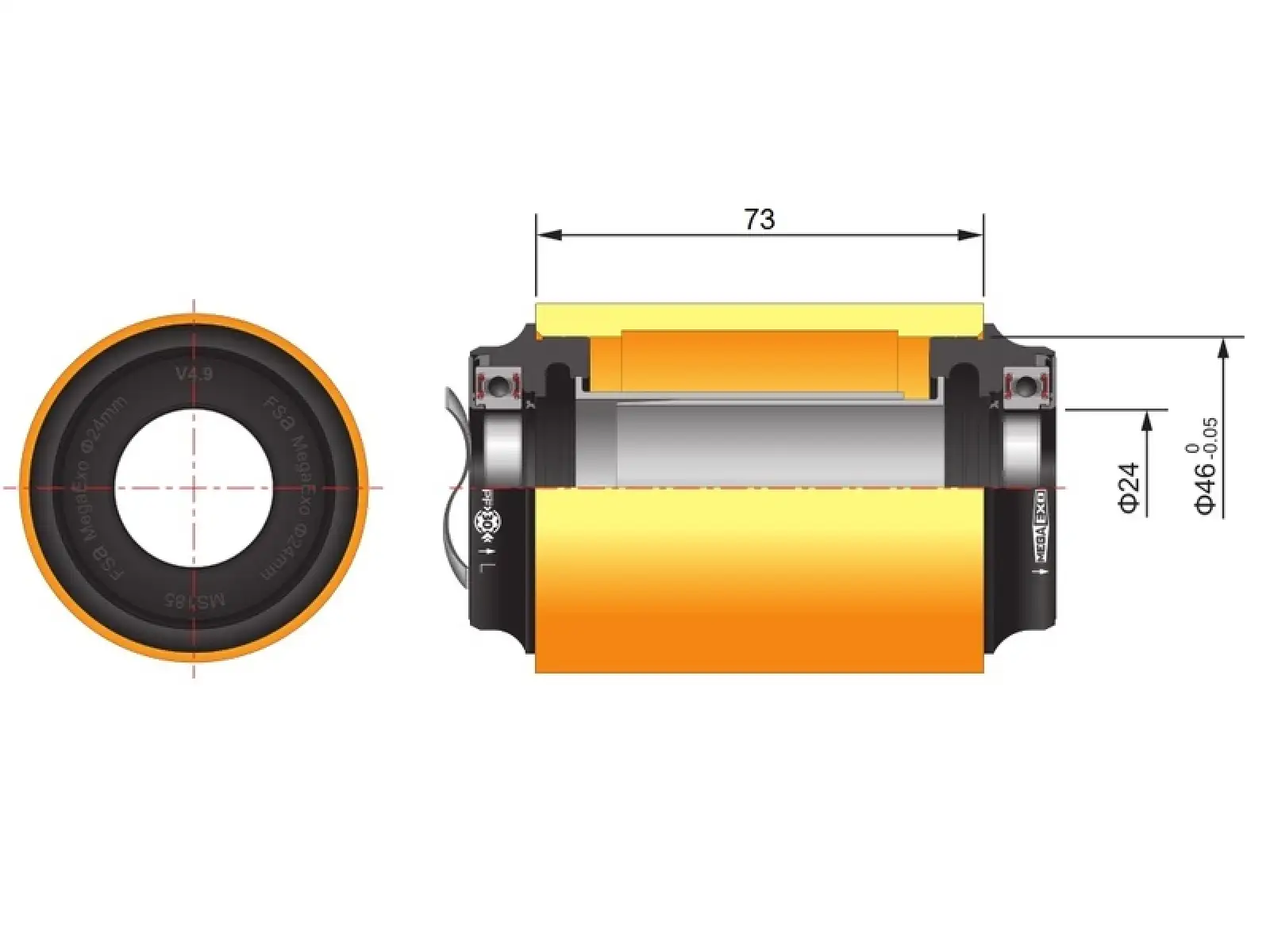 FSA MTB M3 Press Fit stredové skladacie košíčky PF-30 46x73 mm AL