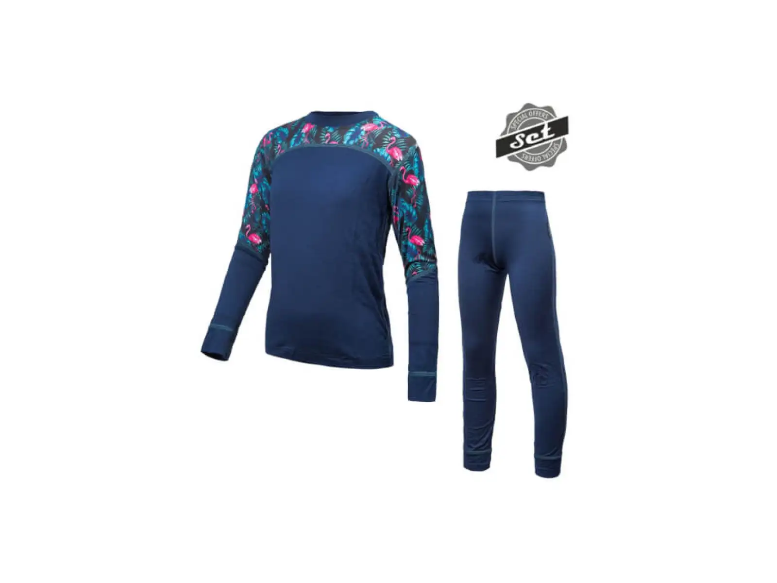 Sensor Merino Impress Set detské tričko dlhý rukáv + nohavice deep Blue/Floral