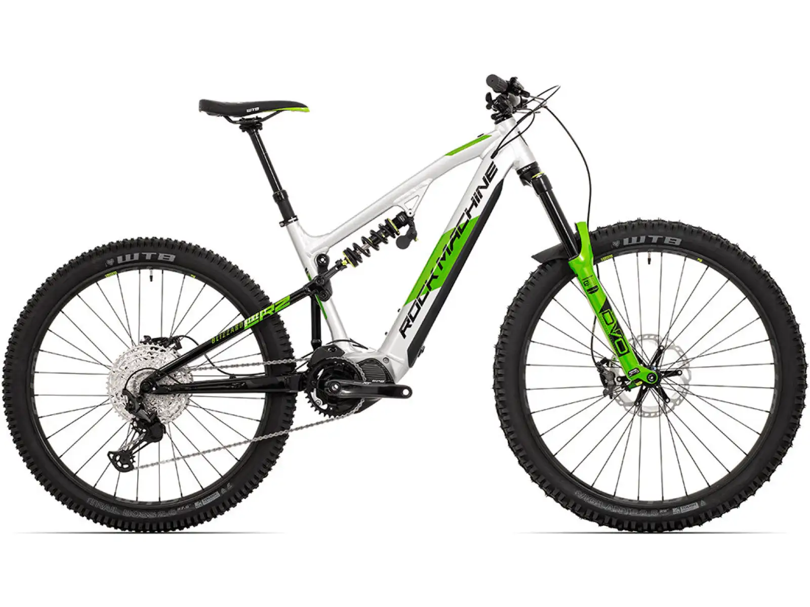 Rock Machine Blizzard INT e90-297 Gloss Silver/Black/Green celoodpružený e-bike