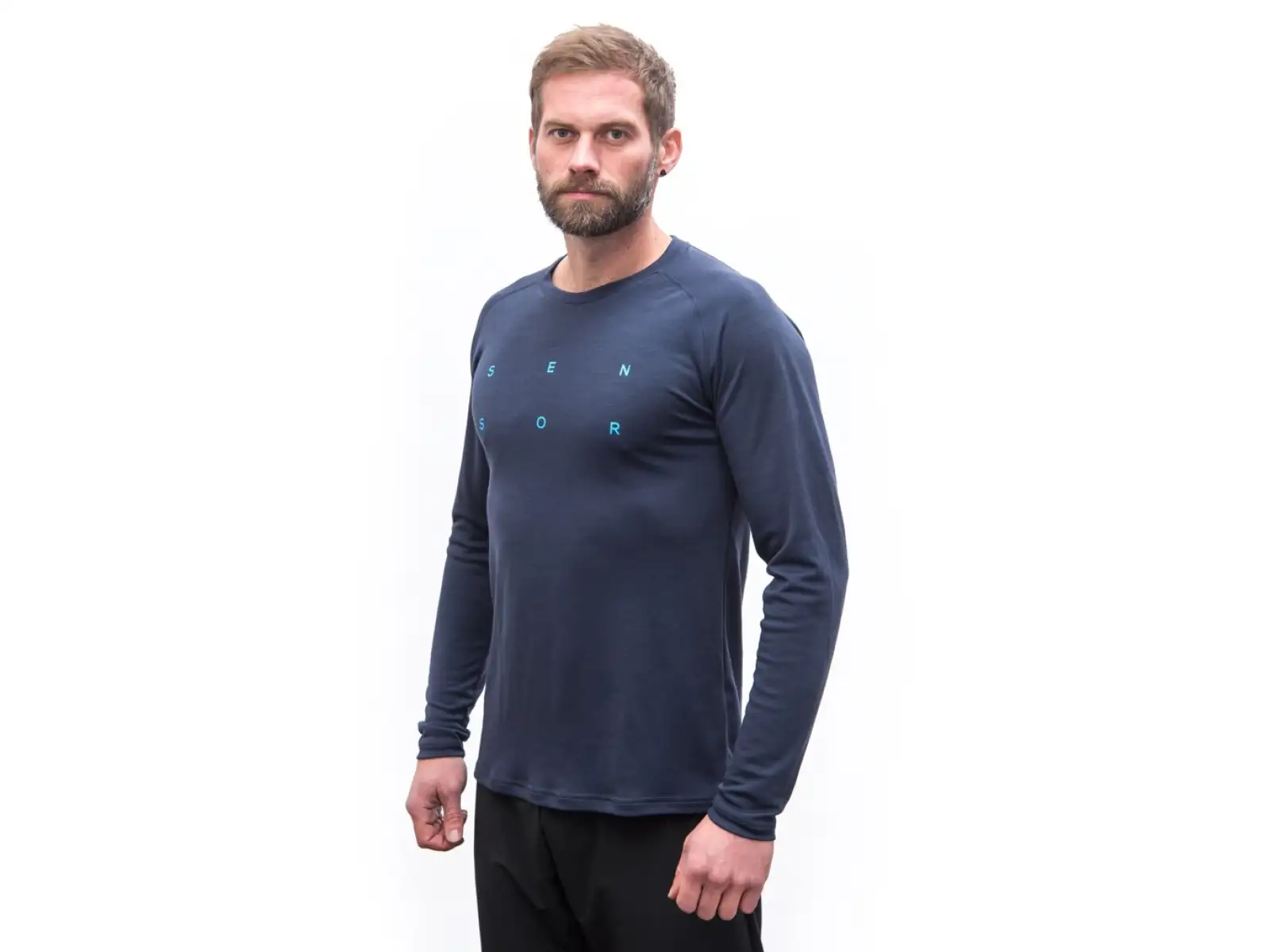 Sensor Merino Blend Typo pánske tričko dlhý rukáv Deep Blue