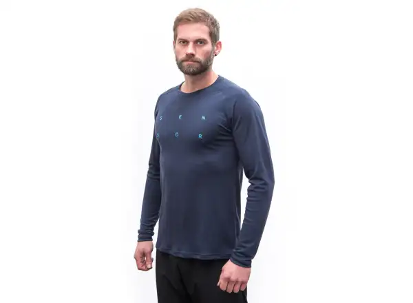 Sensor Merino Blend Typo pánske tričko dlhý rukáv Deep Blue
