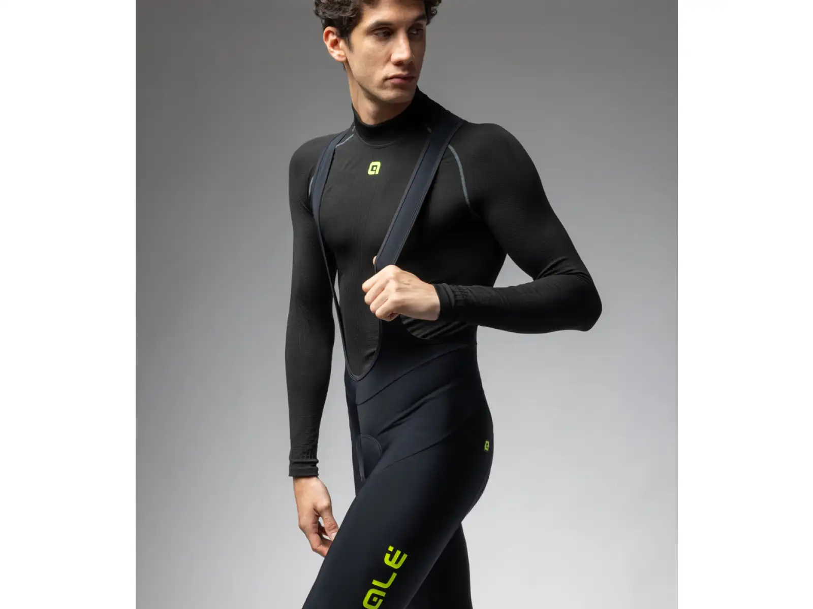 ALÉ Calzamaglia C/B Winter pánske zimné cyklistické nohavice black/fluo yellow