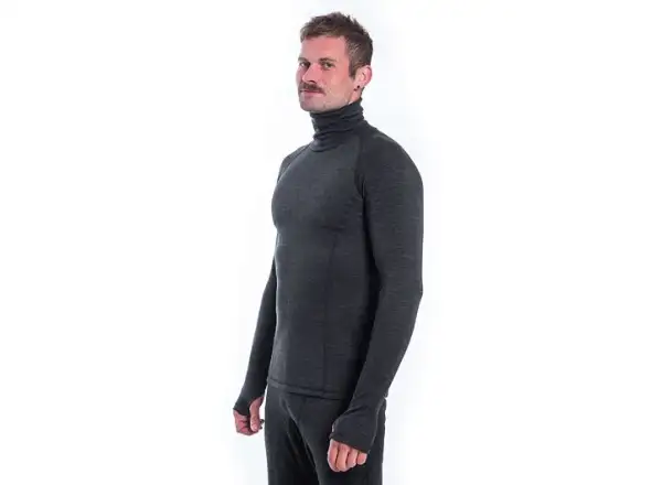 Sensor Merino Bold Neck pánske tričko dlhý rukáv Anthracite Gray