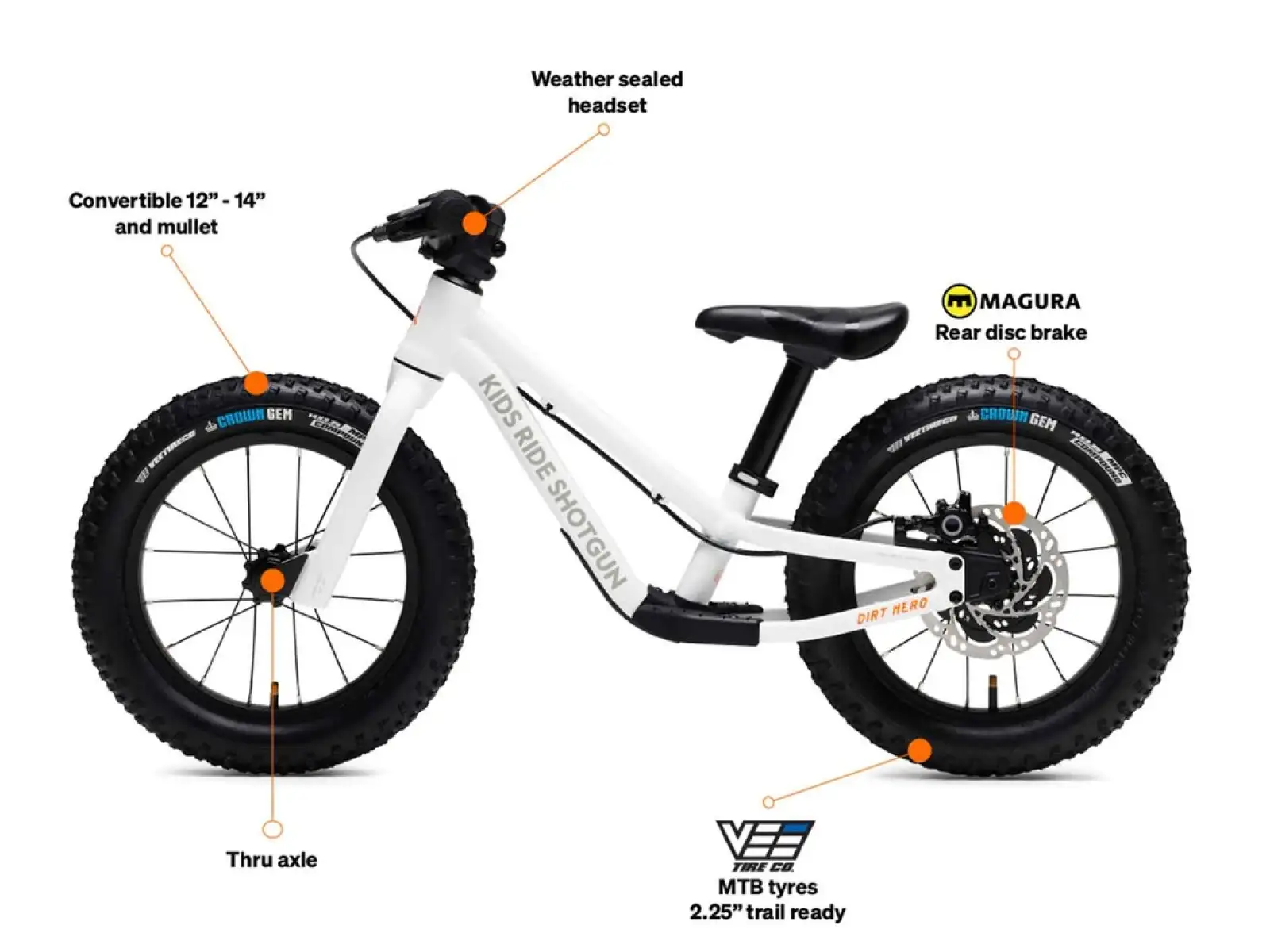 Kids Ride Shotgun Dirt Hero 12 odrážadlo s brzdou