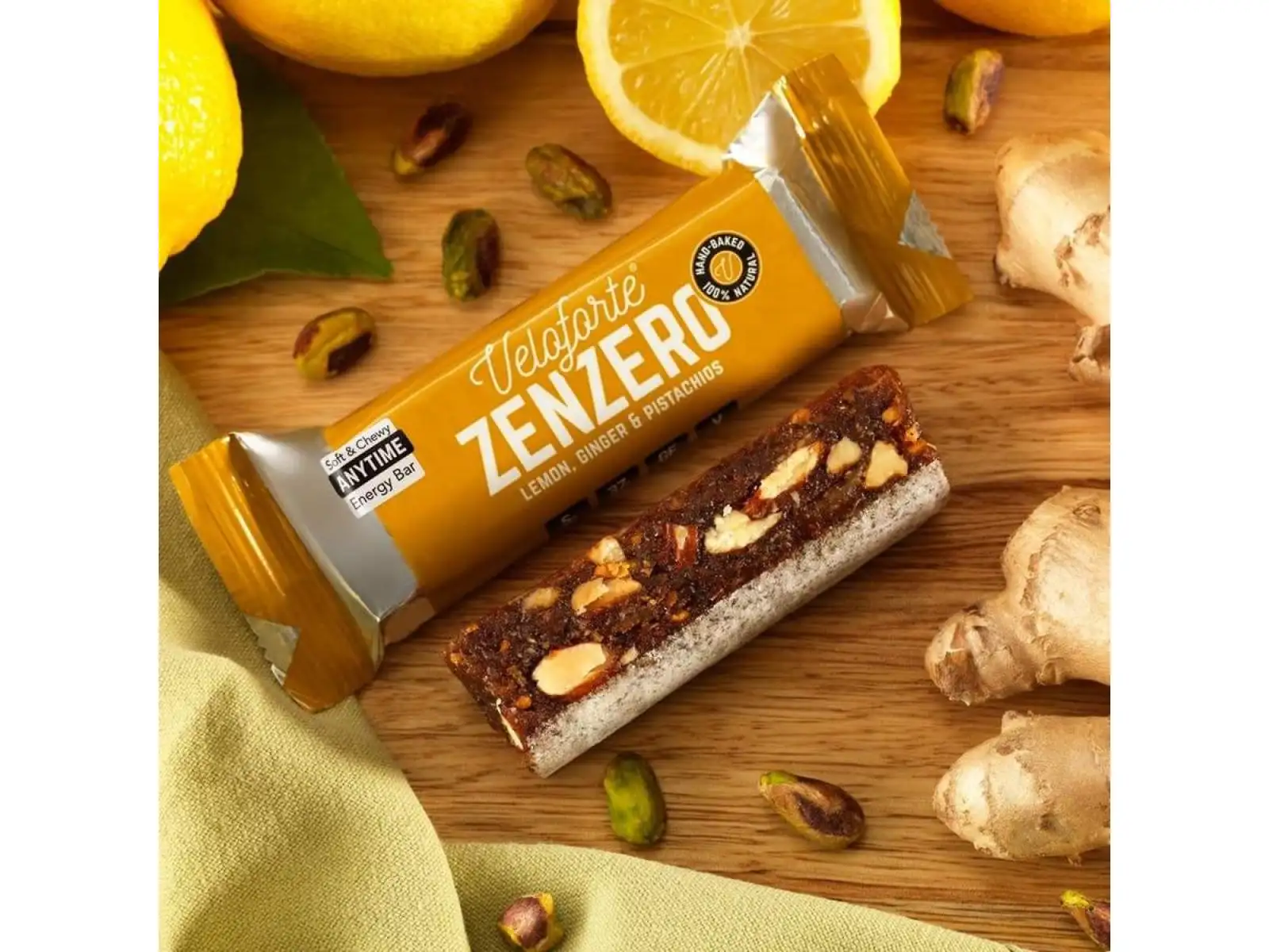Veloforte Zenzero bar tyčinka 70 g Lemon/Ginger/Pistachios