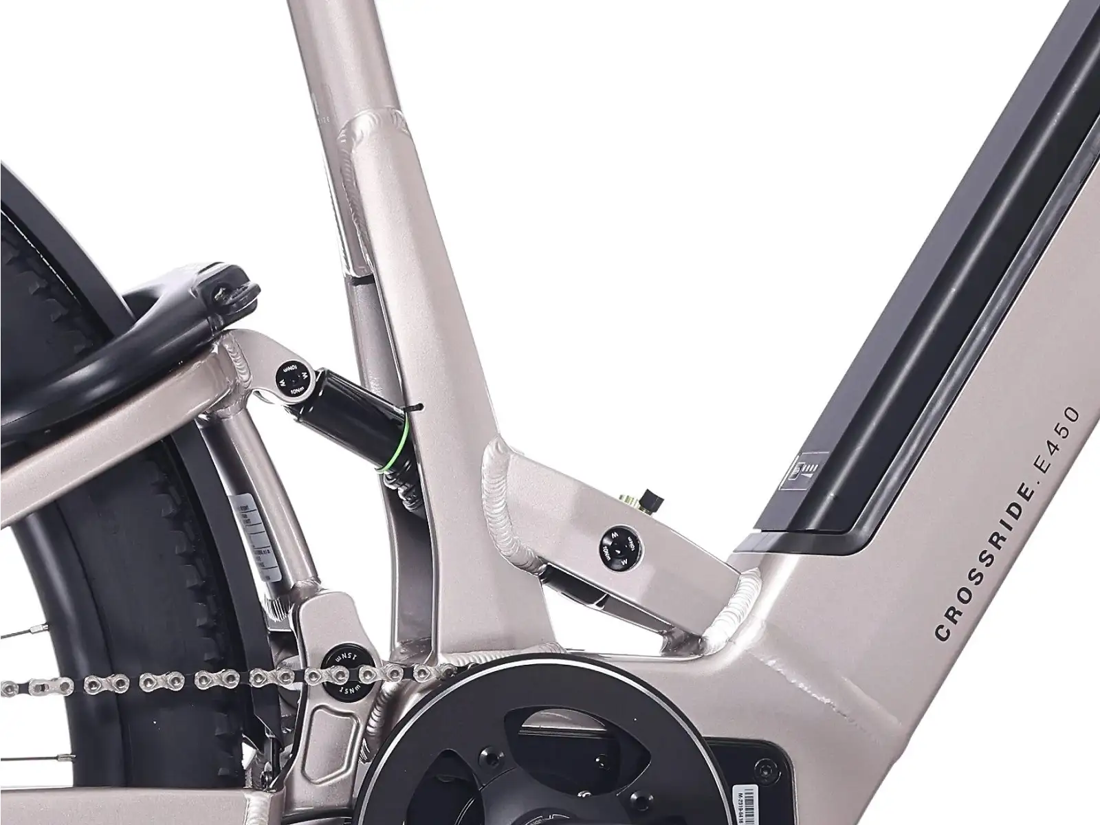 Rock Machine Crossride e450 FS nízkonavstupové celoodpružené elektrobicykel Sand Grey/Black
