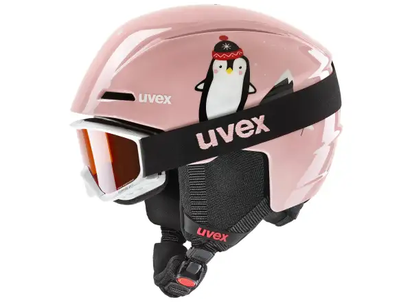 Uvex Viti set lyžiarska prilba a okuliare pink penguin