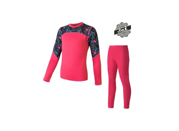 Sensor Merino Impress Set detské tričko s dlhým rukávom + nohavice magenta/floral