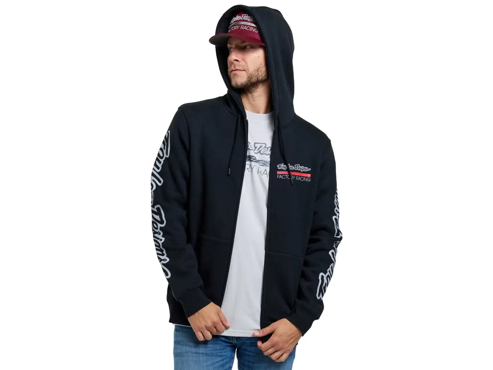 Troy Lee Designs Factory Racing pánska mikina na zips Black heather/Red