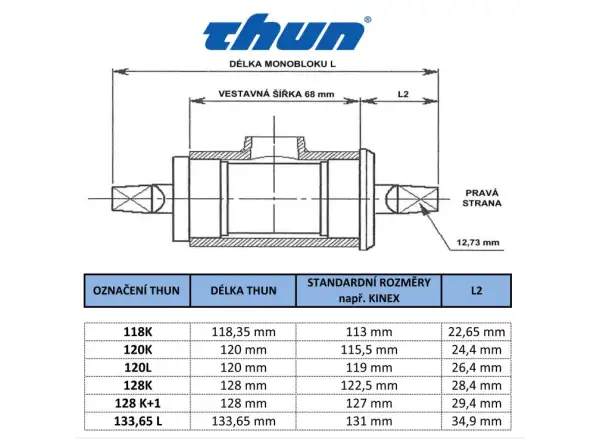 Thun BSA 68 mm stredová štvorhranná náprava