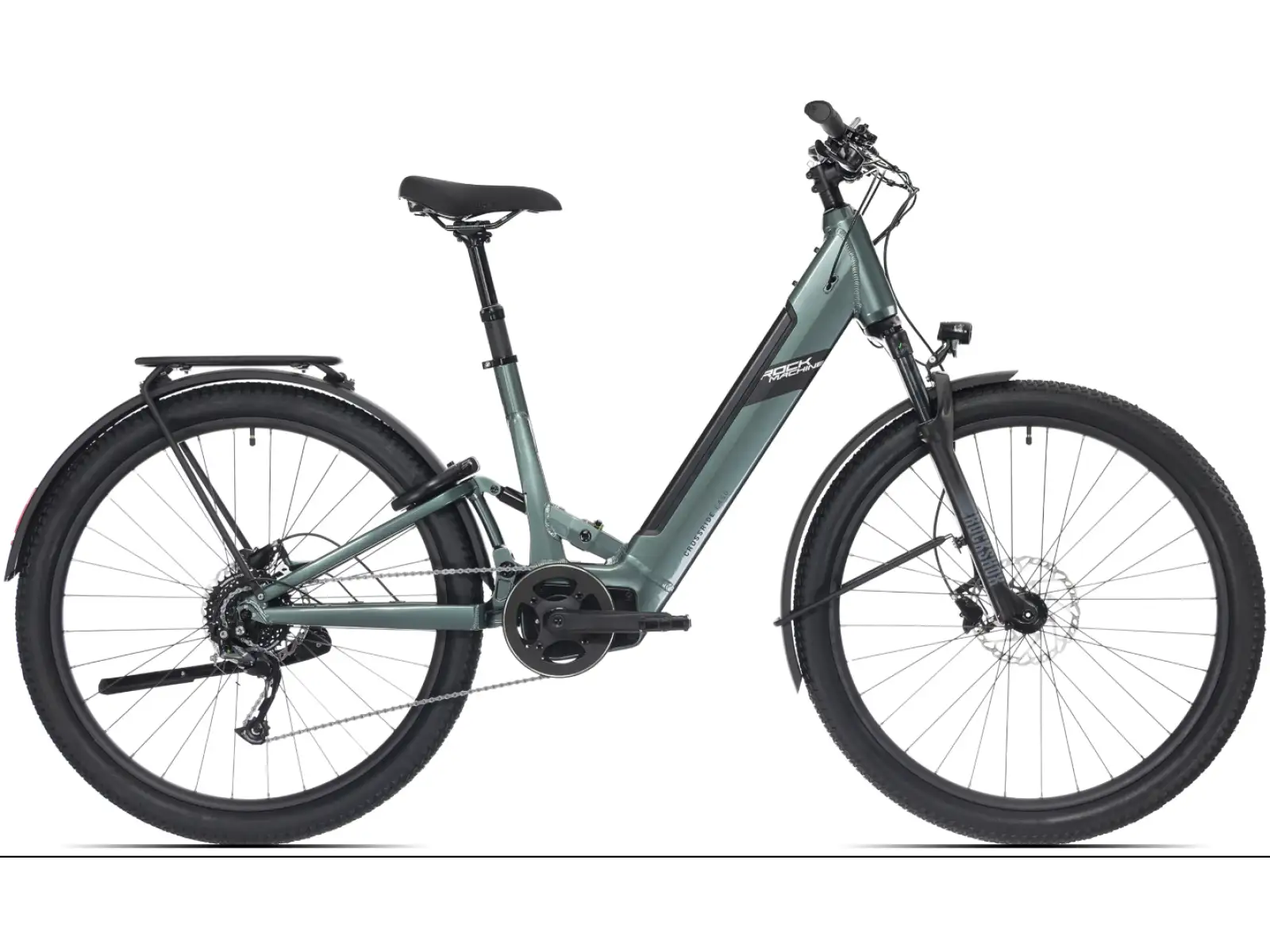 Rock Machine Crossride e450 FS nízkonástupový celoodpružený elektrobicykel Ocean Grey/Black