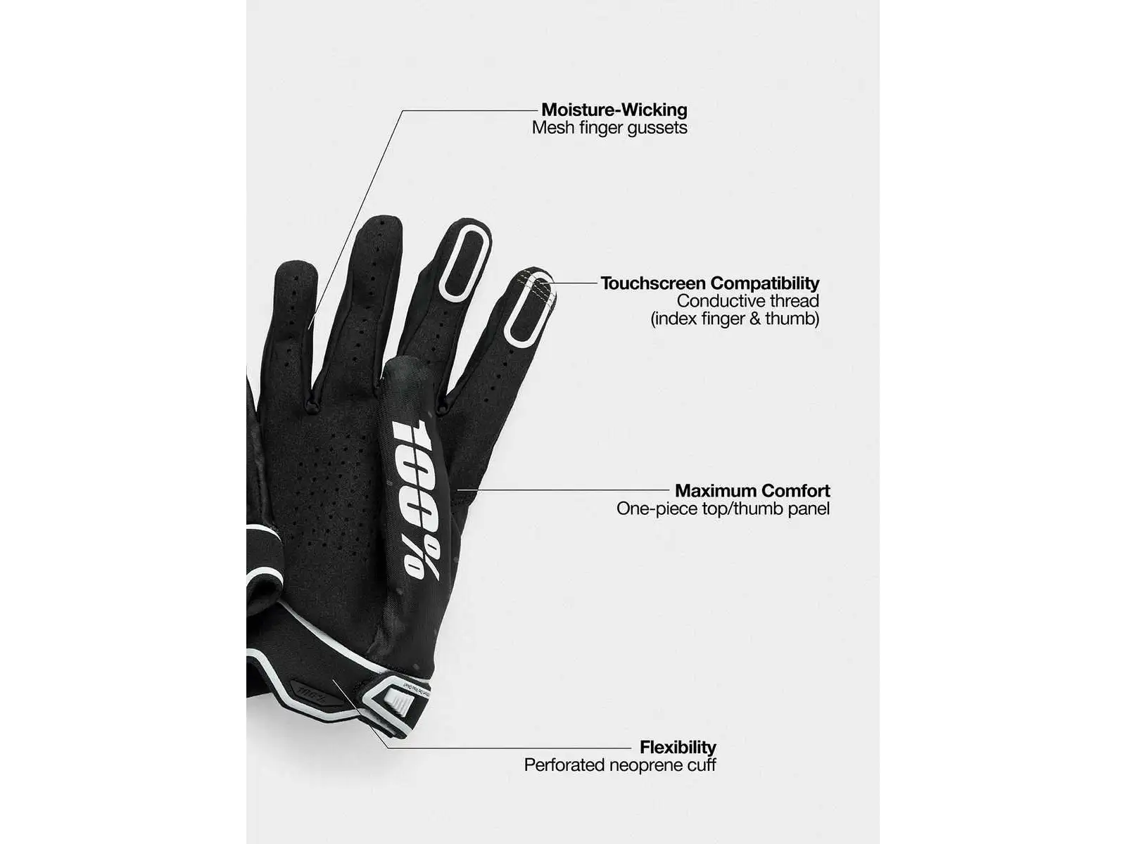 100% Ridefit pánske rukavice Black