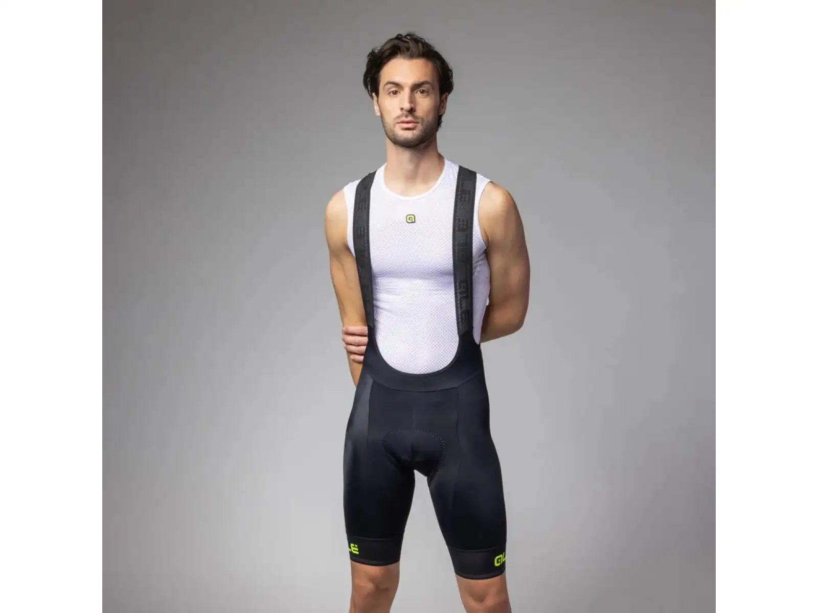 Alé Pragma Corsa 2.0 pánske šortky s vložkou a trakmi Black/Fluo Yellow