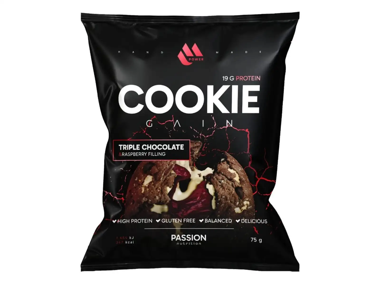 Passion MPower Cookie Gain 75g Tri druhy čokolády malinová náplň