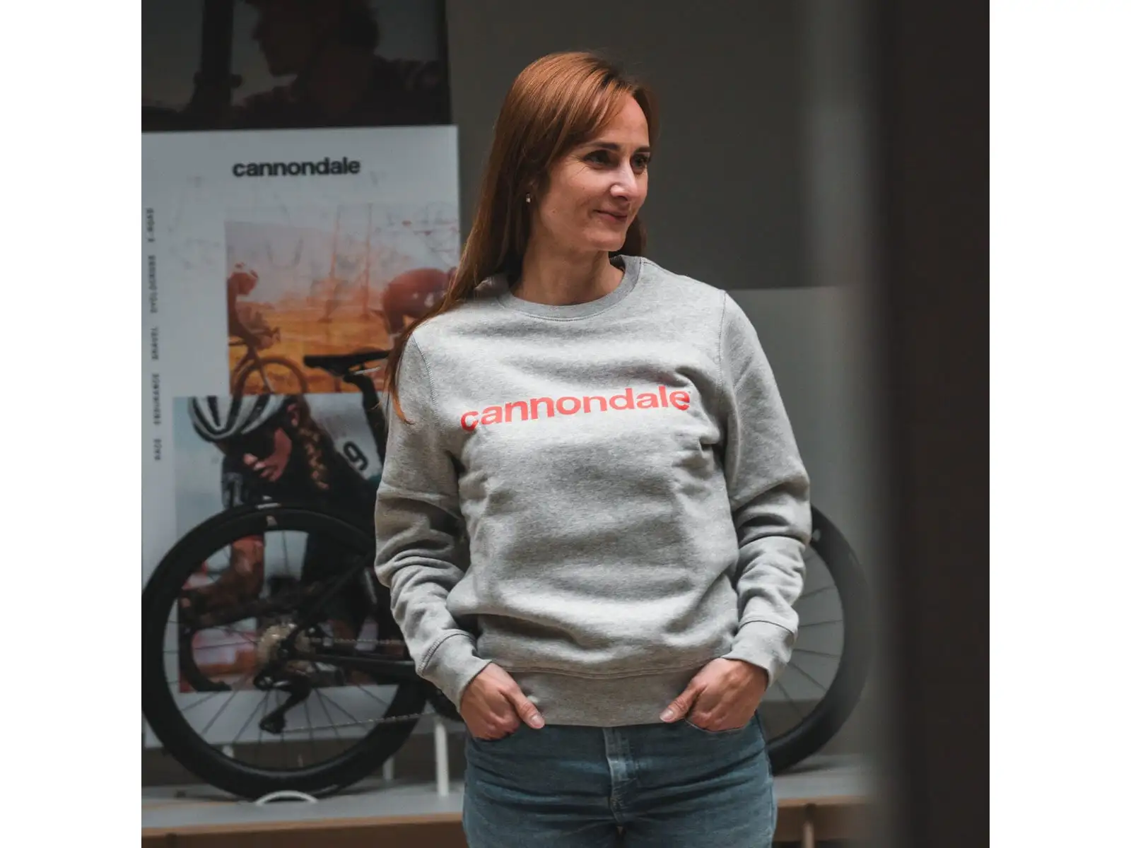 Cannondale Lifestyle pánska mikina dlhý rukáv Heather Grey/Rally Red