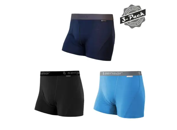 Sensor Merino Active 3-PACK pánske trenírky čierna/modrá/Deep Blue