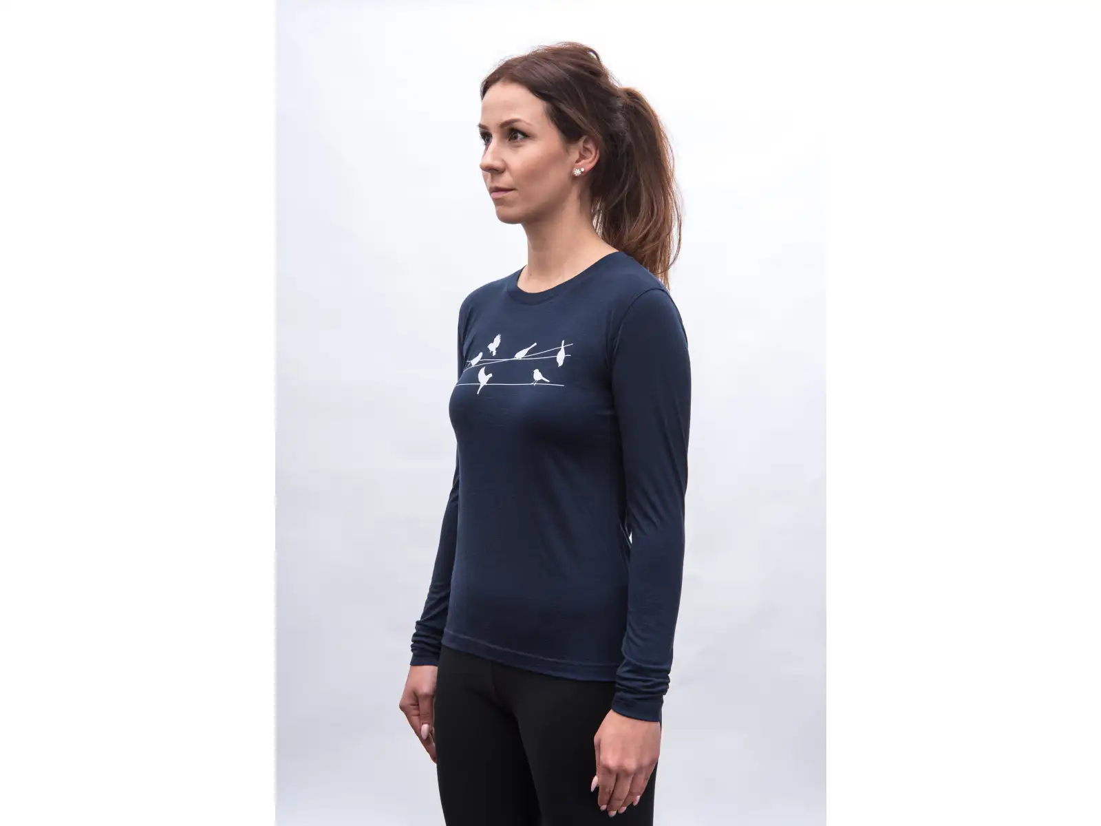 Sensor Merino Active Songbirds dámske tričko dlhý rukáv Deep Blue