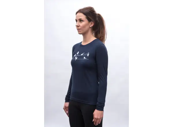 Sensor Merino Active Songbirds dámske tričko dlhý rukáv Deep Blue