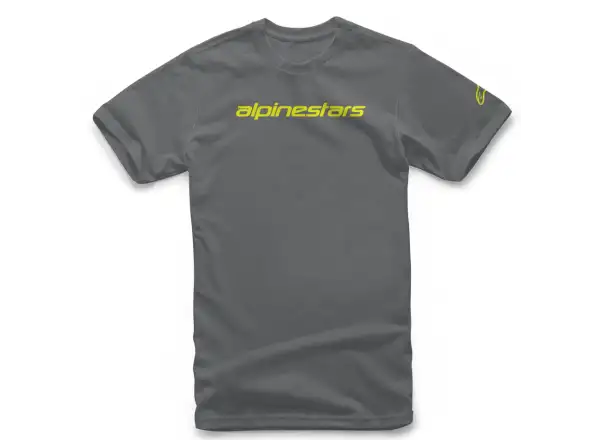 Alpinestars Linear Wordmark pánske tričko s krátkym rukávom Charcoal/Fluo Yellow