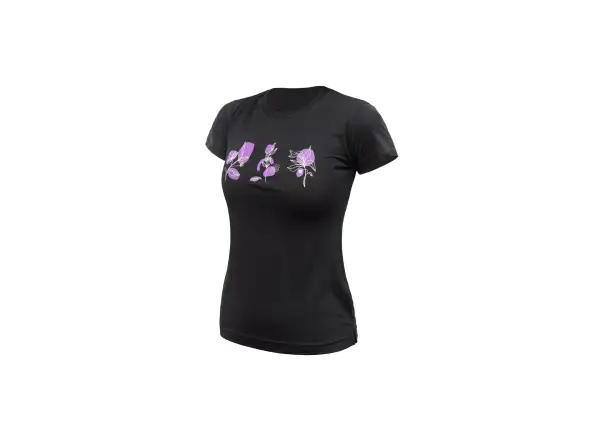 Sensor Merino Air Bloom dámske tričko krátky rukáv čierna