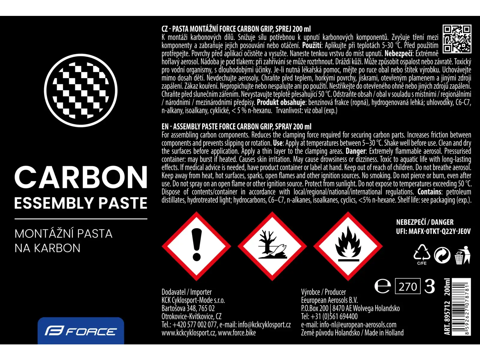 Mazací sprej Force Carbon Grip 200 ml