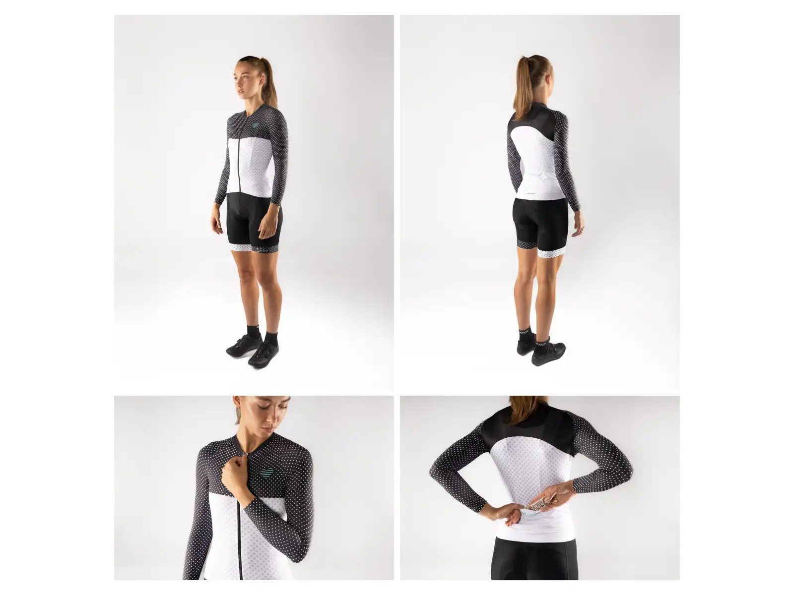 Force Points dámsky dres s dlhým rukávom black/white/turquoise
