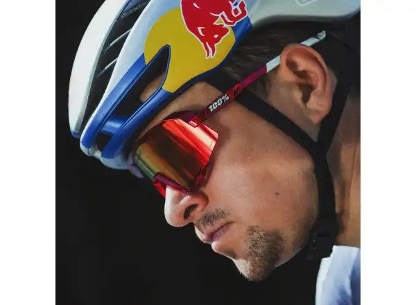 100% Slendale Pidcock Le cyklistické okuliare Gloss Red Holographic HiPER Red Mirror Lens